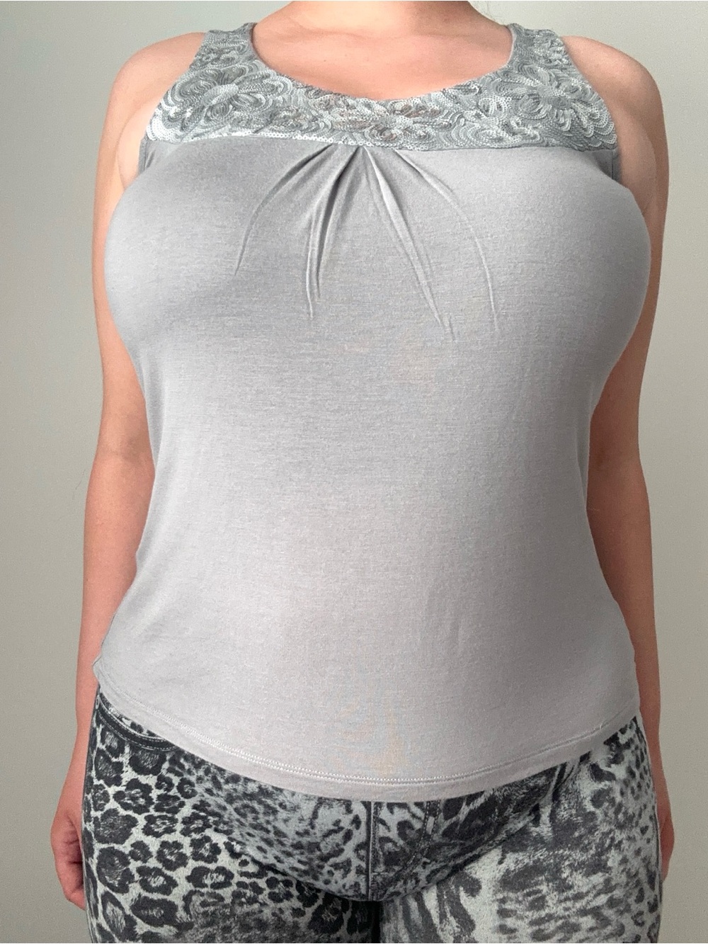 y2k sequin embroidered trim grey top